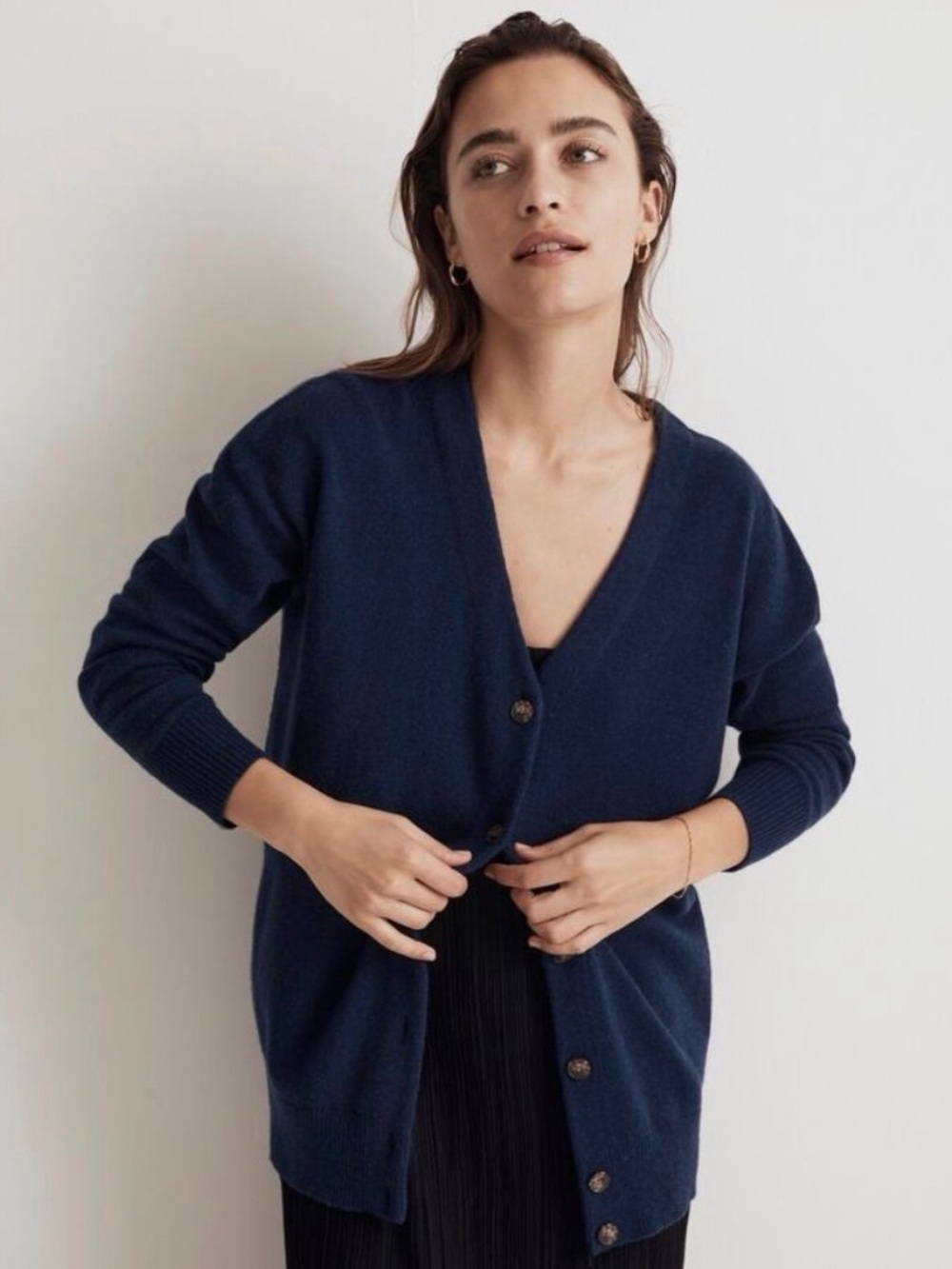 Madewell V-neck button-front cardigan sweater in navy blue
